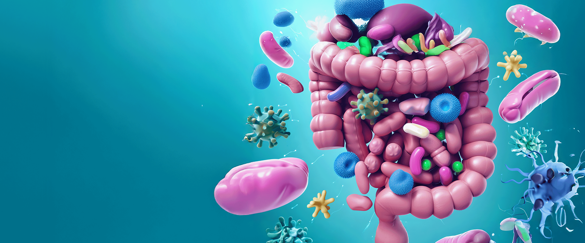 Representation of a Intestine with its metabolites and microbiome